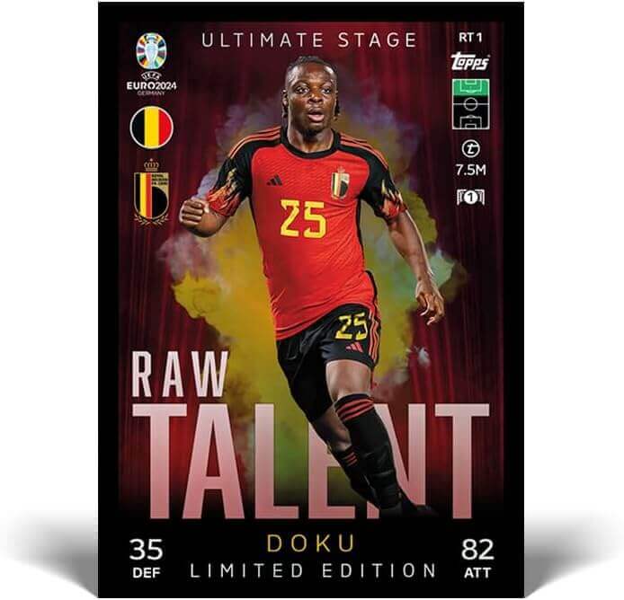 Topps Euro 2024 Official Match Attax Color: Booster Tin Raw Talent Trading Card Collection Earthlets