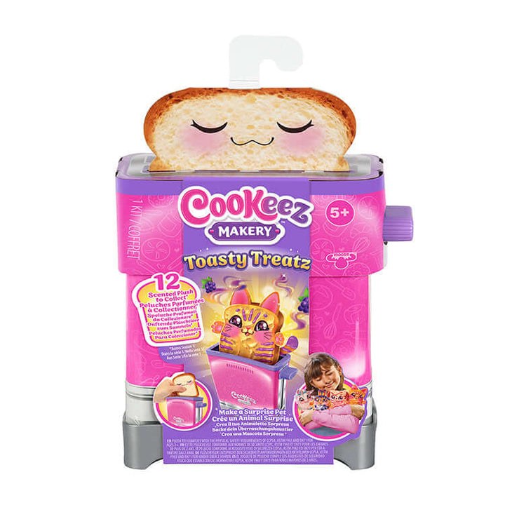 Cookeez Makery Toasty Treatz toy toaster with surprise plush popping bread out, scented and soft collectible for kids.