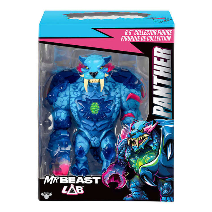 MrBeast Lab Panther Collector Figure in packaging, showcasing vibrant blue design and details. Perfect for collectors.