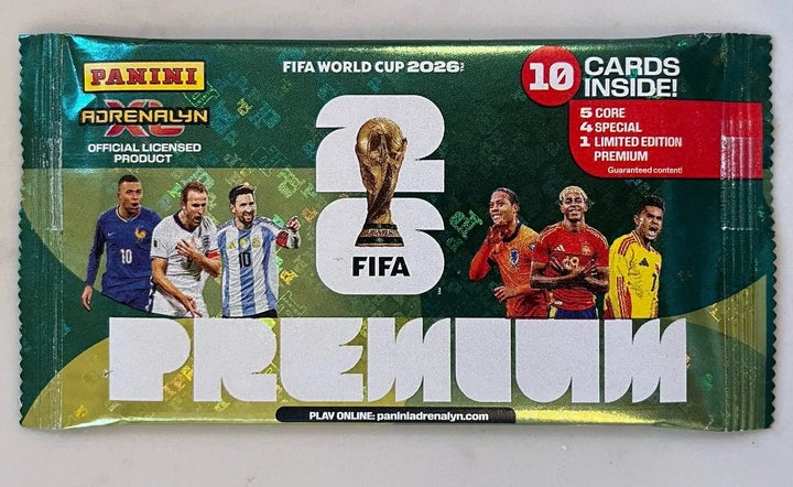 FIFA World Cup 2026 Official Trading Cards Mega Bundle pack featuring 10 cards and premium content.