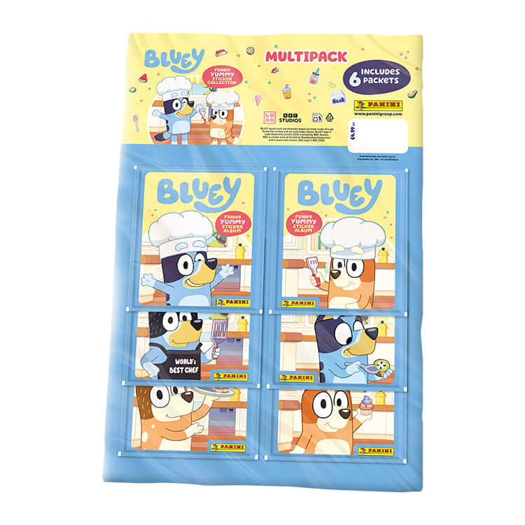 Bluey Funny Yummy Sticker Collection multipack featuring 6 packets of fun food stickers from Panini.