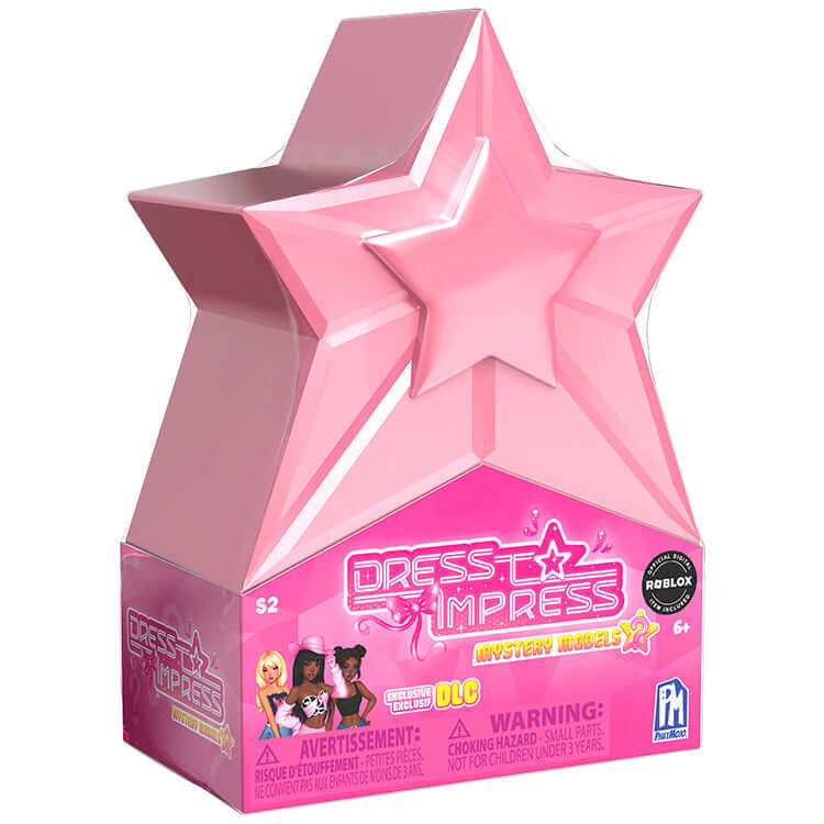 Dress To Impress Series 2 Mystery Doll Pack star display capsule in pink featuring Roblox and DLC collectible.