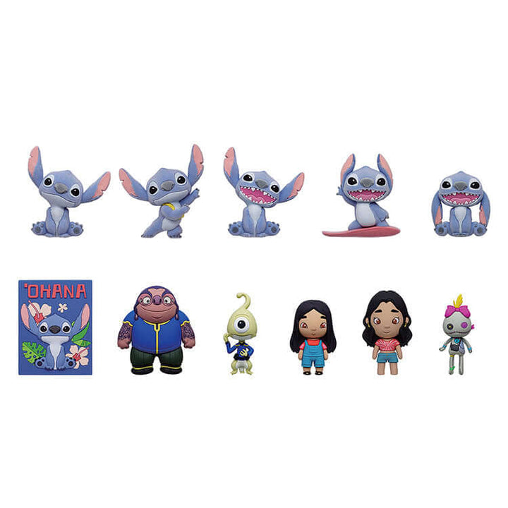 Lilo & Stitch Movie 3D Collectable Keychains featuring various characters and figures from the film.