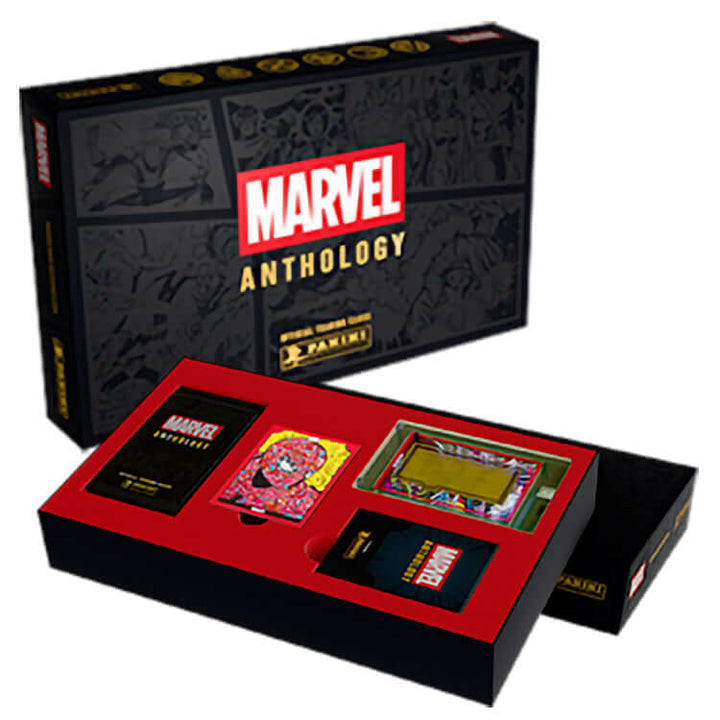 Marvel Anthology Trading Card Hobby Box featuring unique cards and top comics artists' artwork.