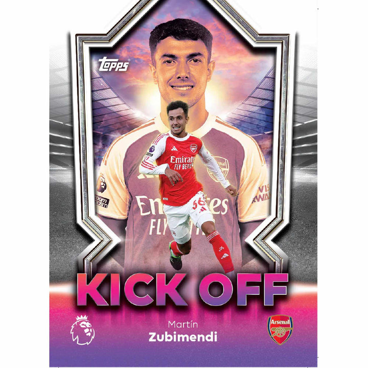 Premier League 2026 Stickers Starter Pack featuring Martín Zubimendi in Arsenal kit.