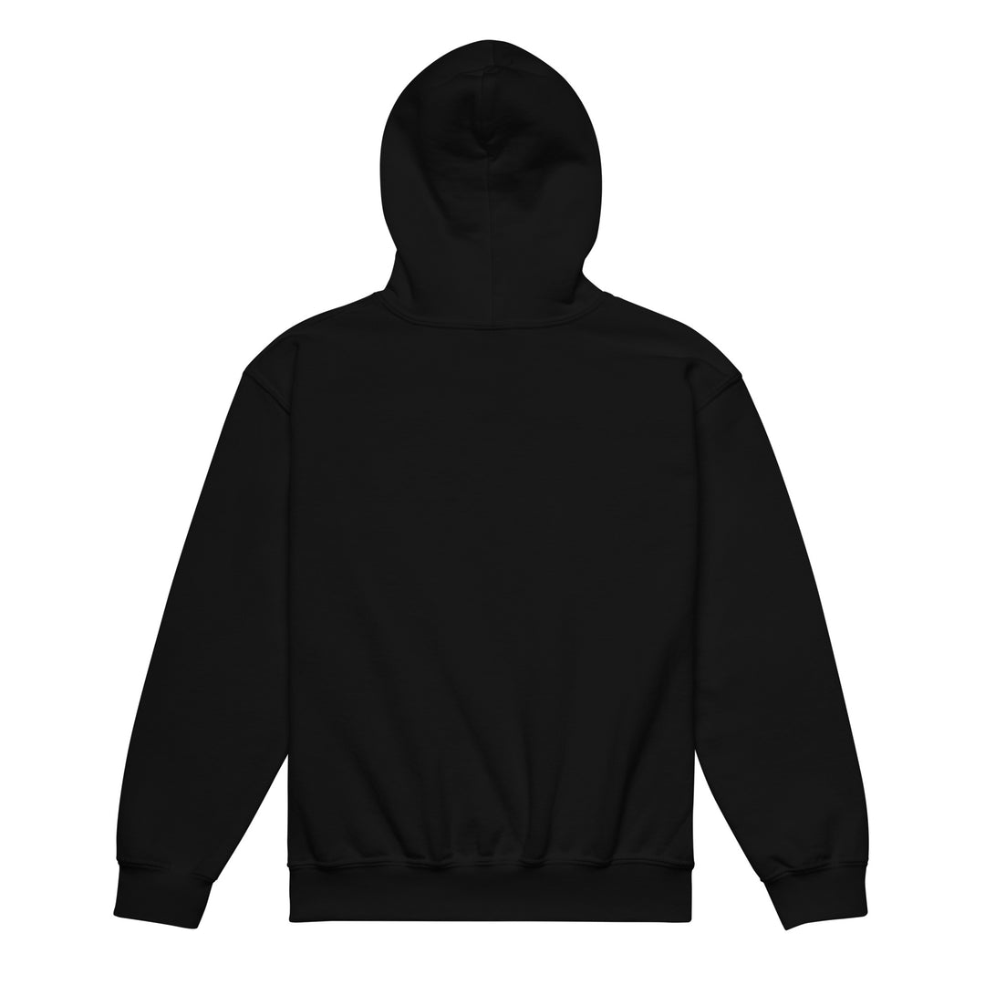 Back view of the Oddy Pro Youth heavy blend hoodie in black, showcasing its durable and comfortable design.